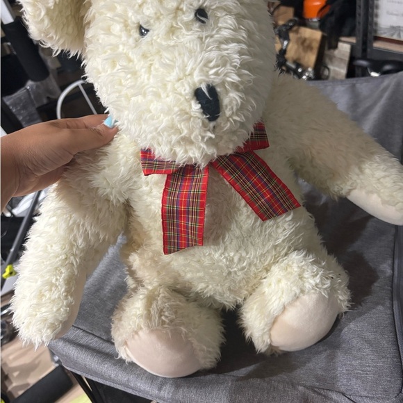 Other - Cream Teddy Bear with Red Plaid Bow